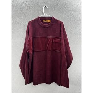 Trutus Biancarra Mens Sweater Size XL Red Knit Long Sleeve Pocket Vintage 90s